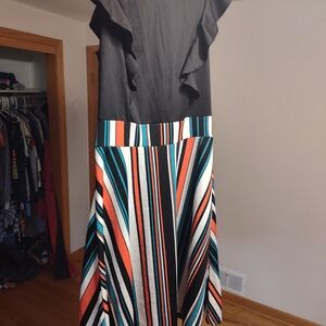 Chic Black and Multicolor Striped Midi Dress